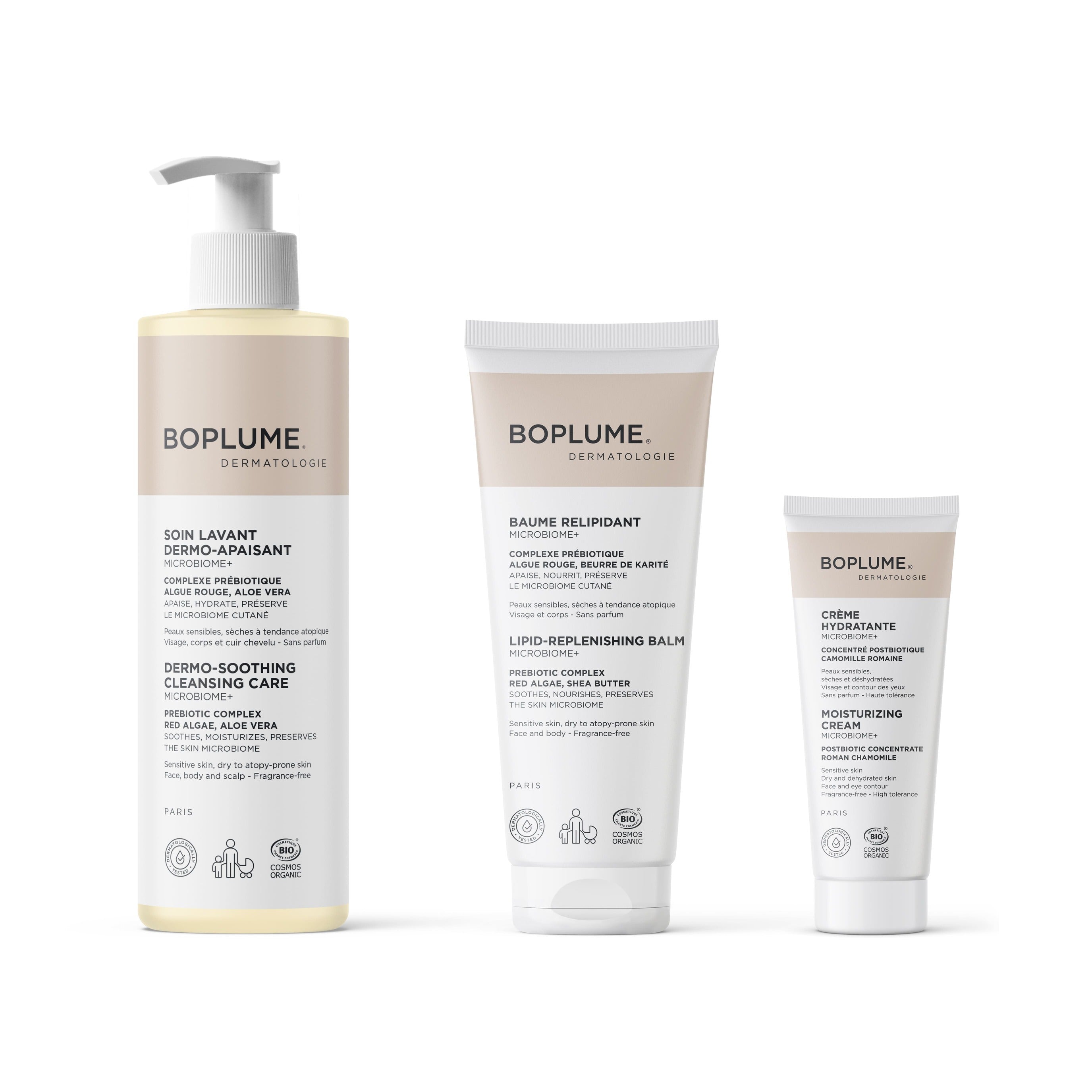 ROUTINE PEAUX SENSIBLES, SÈCHES À TENDANCE ATOPIQUE MICROBIOME+ BOPLUME DERMATOLOGIE